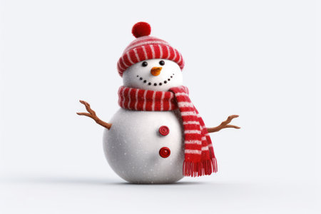 Cheerful Snowman with Red Hat and Scarf in White Studio AI Generatedの素材