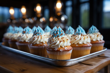 Delicious Oktoberfest-themed Cupcakes in Blue and White AI Generatedの素材