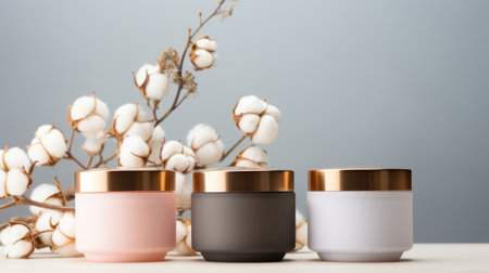 Eco-Friendly Skincare Containers with Light Green Cap AI Generatedの素材