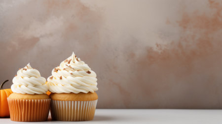 Delicious Pumpkin Pie Cupcake with Copy Space AI Generatedの素材