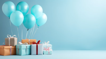 Colorful Balloons Bunch Tied with a Gift Box AI Generatedの素材