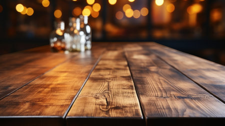 Vintage Wooden Tabletop in Blurred Kitchen Background AI Generatedの素材