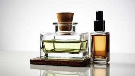 Elegant Glass Skincare Bottle with Natural Materials AI Generatedの素材