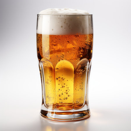 Refreshing Glass of Beer on White Background AI Generatedの素材