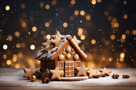 Delicious Gingerbread House with Copy Space AI Generatedの素材