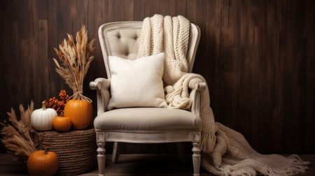 Vintage Wooden Chair in Front View AI Generatedの素材