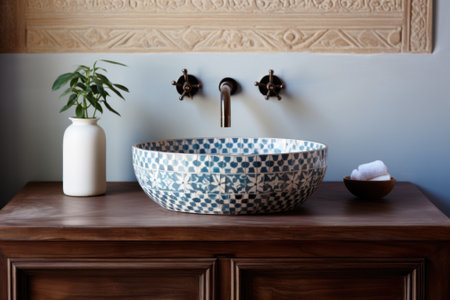 Closeup of Oriental Ceramic Washbasin AI Generatedの素材