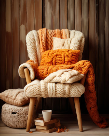 Vintage Wooden Chair in Front View AI Generatedの素材