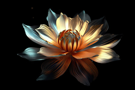 Golden Flower on Black 3D Wallpaper Generative AIの素材