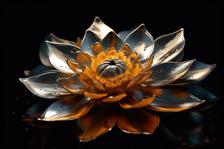 Golden Flower on Black 3D Wallpaper Generative AIの素材