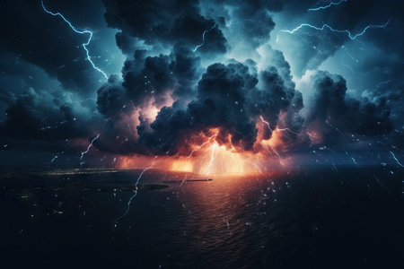 Cinematic Thunderstorm A Highly Detailed Digital Depiction of a Natural Disaster Generative AIの素材