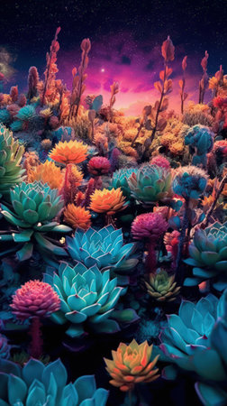 Vibrant Succulent Plants in Dark Turquoise and Light Purple AI Generatedの素材