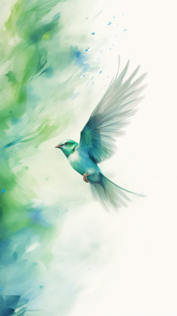 Minimalist Watercolor Birds in Flight AI Generatedの素材
