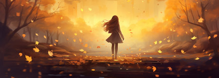 Golden Autumn Background with Bokeh Panorama AI Generatedの素材