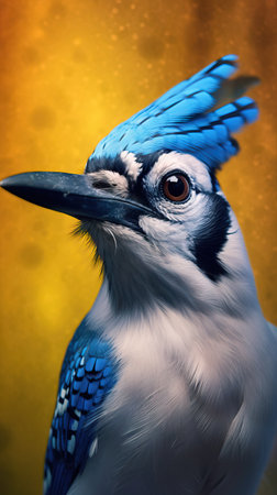 Spectacular Bluejay in Extreme Closeup Richly Textured and Highly Detailed Generative AIの素材
