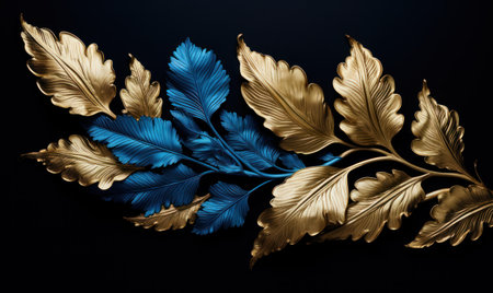 Golden Leaves on Black Background AI Generatedの素材