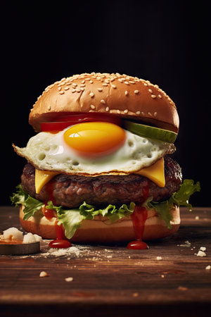 Delicious Cheeseburger with Fried Egg AI Generatedの素材