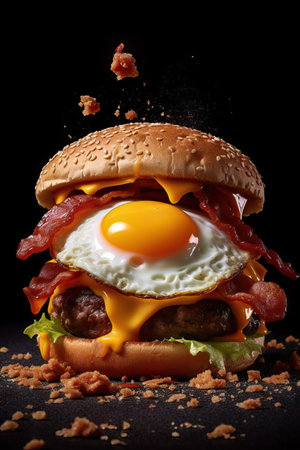 Delicious Cheeseburger with Fried Egg AI Generatedの素材