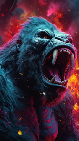 Vibrant Gorilla Capturing the Excitement and Energy AI Generatedの素材