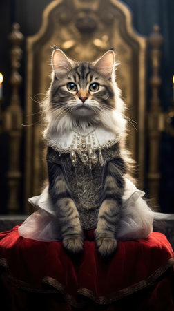 Charming Kitten Ruling a Kingdom on a Stage AI Generatedの素材