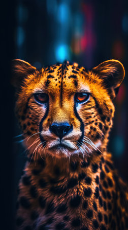Glitched Cheetah on Dark Background Generative AIの素材