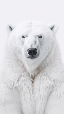 Enigmatic White Siberian Bear Poster on White Backdrop AI Generatedの素材