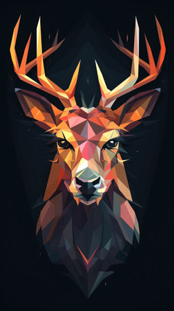 Low Poly Deer on Dark Background Generative AIの素材