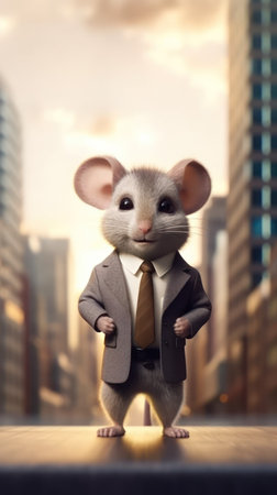 Detailed and Lifelike A Cute Mouse in a Cinematic Business Background AI Generatedの素材