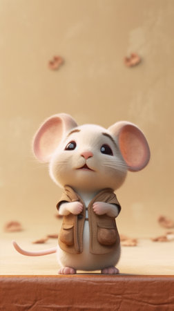 Detailed and Lifelike Oh My God Its a Cute Mouse with Cinematic Effect on Beige Background AI Generatedの素材