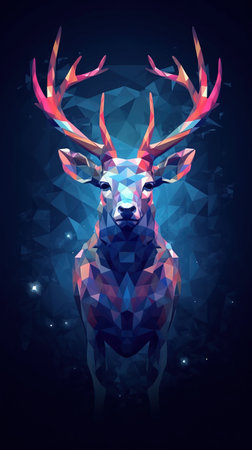 Low Poly Deer on Dark Background Generative AIの素材