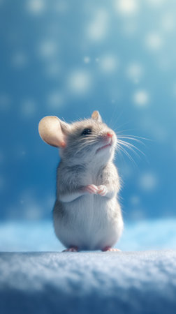 Detailed and Lifelike Oh My God Its a Cute Mouse with Cinematic Effect on Blue Background AI Generatedの素材