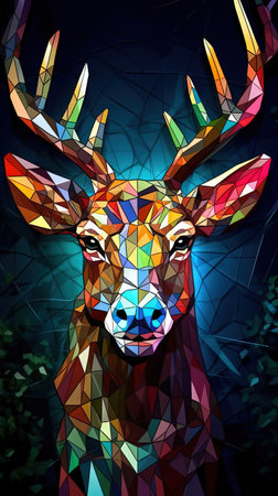 Stained Glass Deer on Dark Background Generative AIの素材