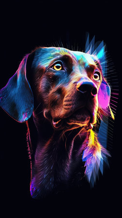 Glitchy Dog on Dark Background Generative AIの素材