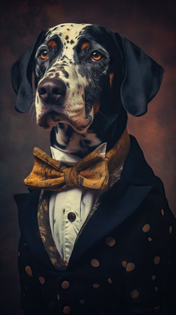 Vintage Dog on Dark Background AI Generatedの素材