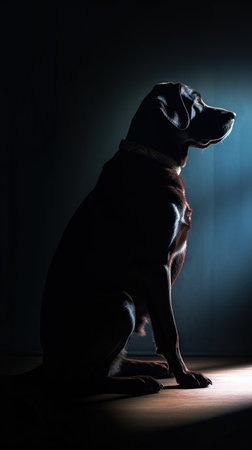 Silhouette of a Dog on Dark Background Generative AIの素材