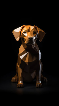 Origami Dog on Dark Background Generative AIの素材