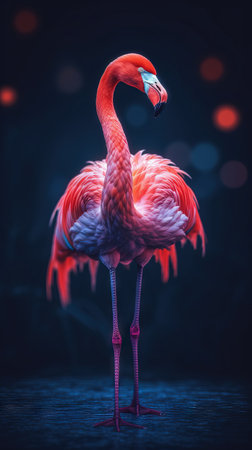 Neon Flamingo on Dark Background Generative AIの素材