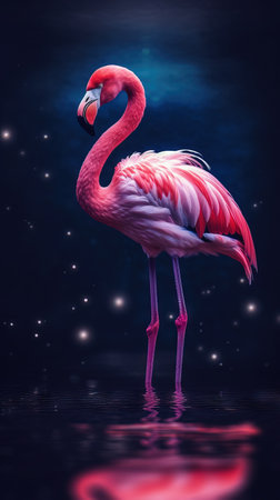 Flamingo in Grungeon Style on Dark Background Generative AIの素材