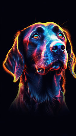 Neon Dog on Dark Background Generative AIの素材