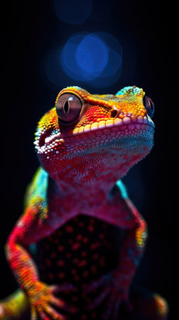 Pop Art Gecko on Dark Background Generative AIの素材