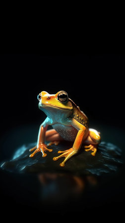 Minimalist Frog on Dark Background Generative AIの素材