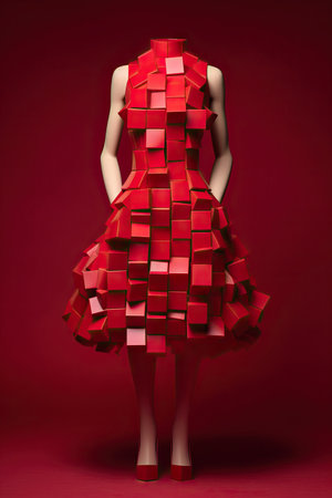 Stylish Cubic Red Dress for Fashion Design AI Generatedの素材