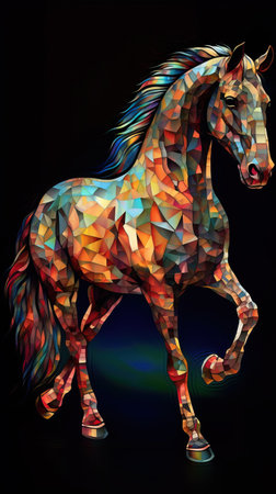 Stained Glass Horse on Dark Background Generative AIの素材