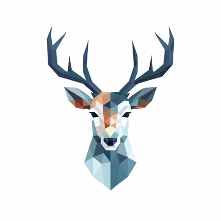 Modern Geometric Deer Head on White Background AI Generatedの素材