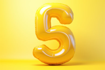 Floating Number 5 Against Yellow Background AI Generatedの素材
