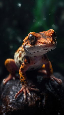 VintageStyle Gecko on Dark Background Generative AIの素材