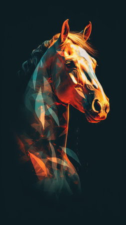 Majestic Horse in Double Exposure Style on Dark Background Generative AIの素材