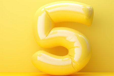 Floating Number 5 Against Yellow Background AI Generatedの素材