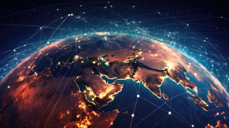 Global Telecommunications Network Around Planet Earth AI Generatedの素材