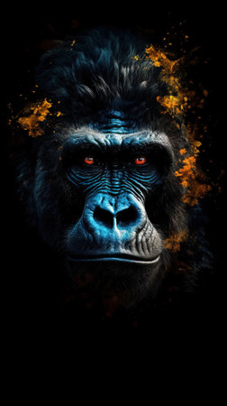 Majestic Gorilla in Bokeh Style on Dark Background Generative AIの素材